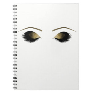 Caderno Espiral Salong de Beleza Cílios Maquiagem Brilho Dourado G