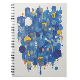 Caderno Espiral Salpicos de Aquarela Azul Dourado Abstrato