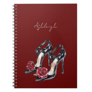 Caderno Espiral Saltos Altos Rosa Floral Preta Vermelha