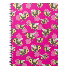 Caderno Espiral Salve as abelhas em fundo floral rosa