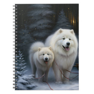 Caderno Espiral Samoyed Nevado Trenó Natalino Decoração de Natal