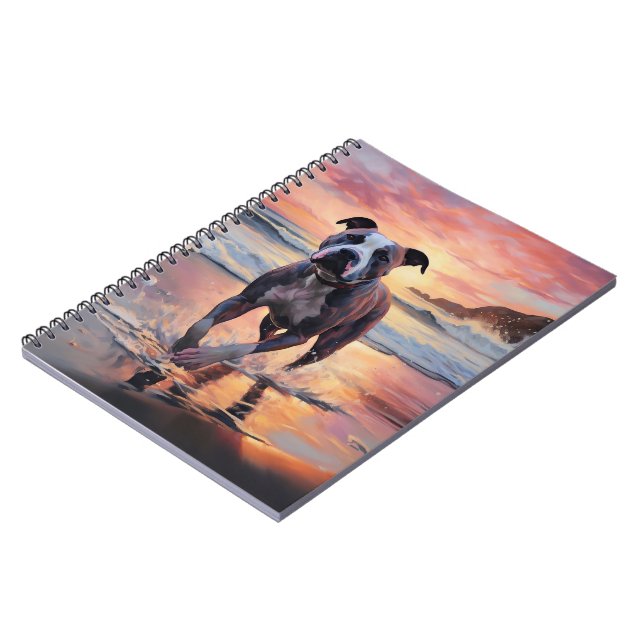 Caderno Espiral Sandy American Staffordshire Dog em Beach Sunset (Left Side)
