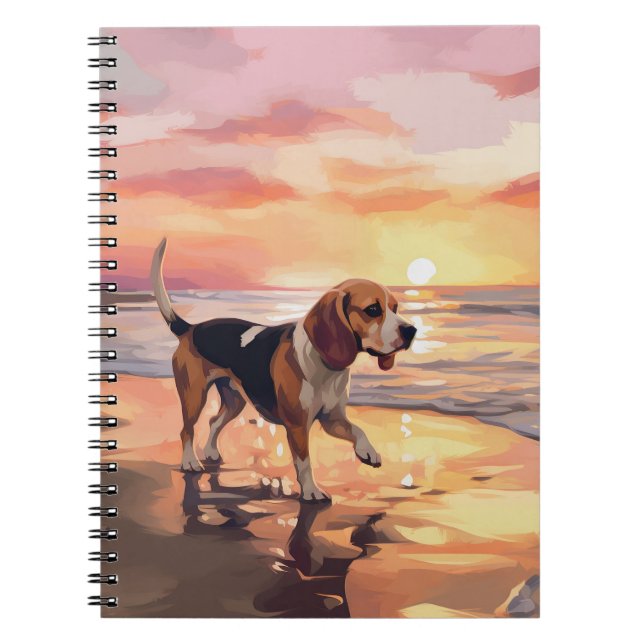 Caderno Espiral Sandy Paws Beagle Dog em Beach Sunset (Frente)