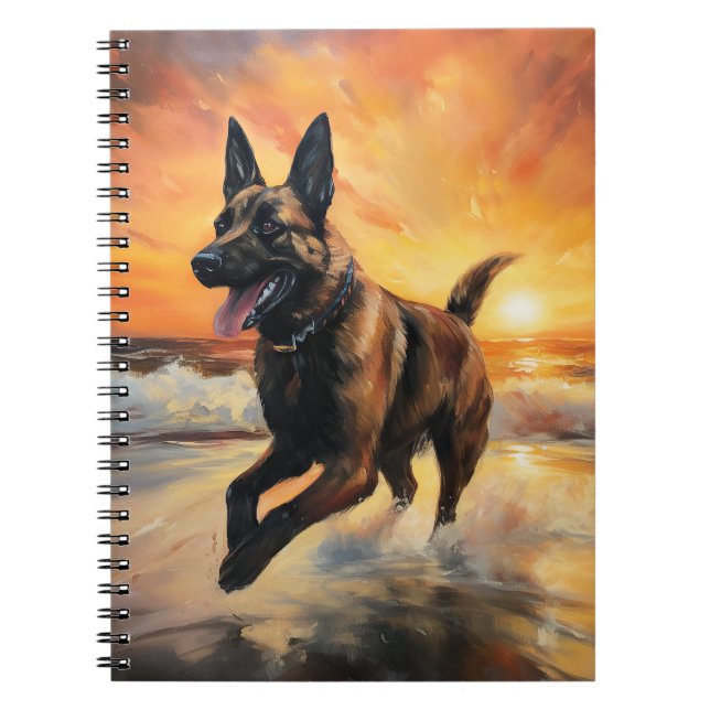 Caderno Espiral Sandy Paws Cachorro Malinois Belga em Beach Sunset (Frente)