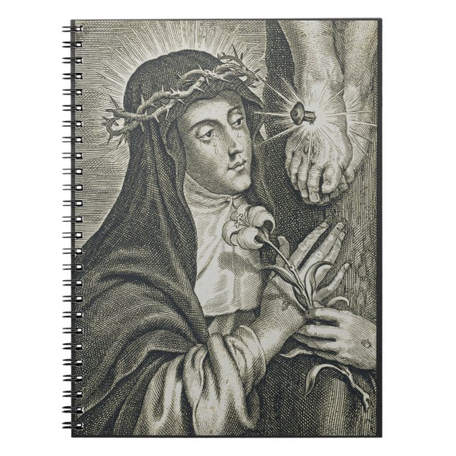 Caderno Espiral Santa Catarina de Siena Crucificação Arte Noir Fé (Frente)