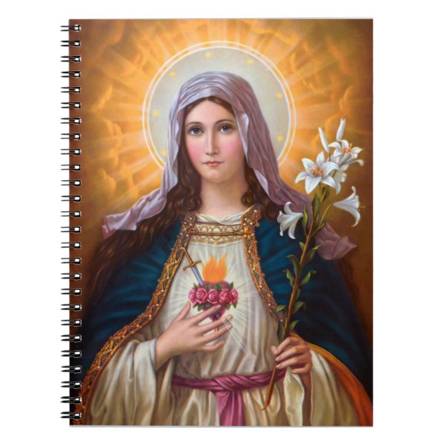 Caderno Espiral Santa mãe Mary Immaculada Coração, fé Católica (Frente)