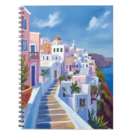 Caderno Espiral Santorini Grécia Pintura Aquarela Viagem
