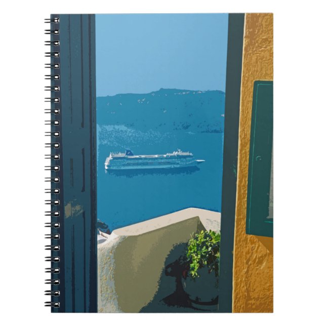 Caderno Espiral Santorini, navio de cruzeiro Grécia (Frente)
