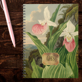 Caderno Espiral Sapatinho Rosa Floral Vintage Orquídea Monograma