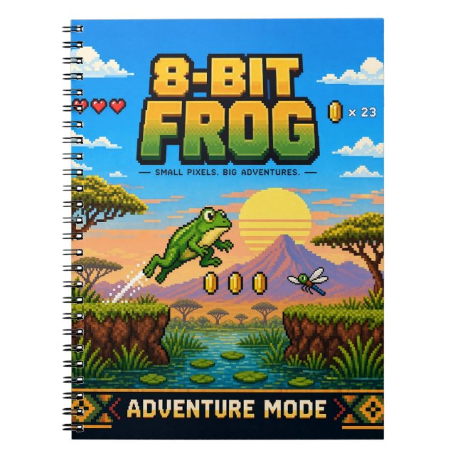 Caderno Espiral Sapo, Arte Pixel Retro de 8 Bits (Frente)