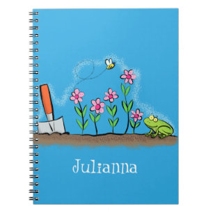 Caderno Espiral Sapo bonito e abelha na ilustração de desenho anim