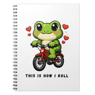 Caderno Espiral Sapo Ciclismo Fofo   Arte de Sapo Kawaii de Bicicl