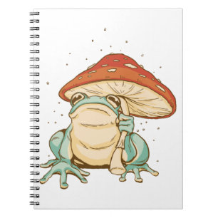 Caderno Espiral Sapo cottagecore com cogumelo