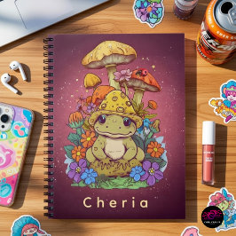 Caderno Espiral Sapo Cottagecore com Flores e Cogumelos