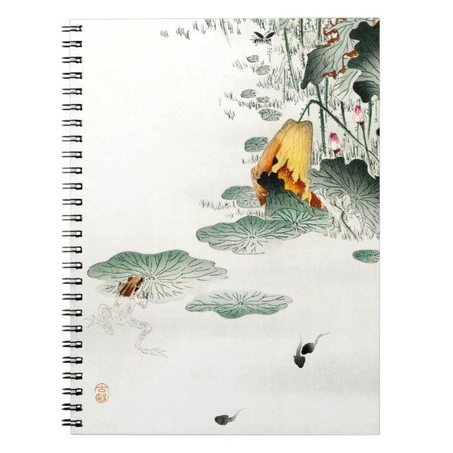 Caderno Espiral Sapo e girinos por Ohara Koson, japonesa Nature, (Frente)