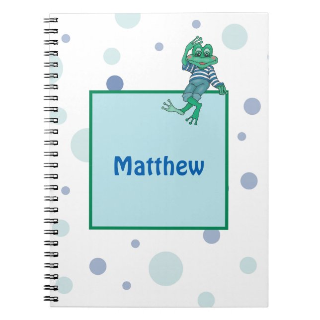 Caderno Espiral Sapo em Jeans, Aniversário, Bolinhas (Frente)