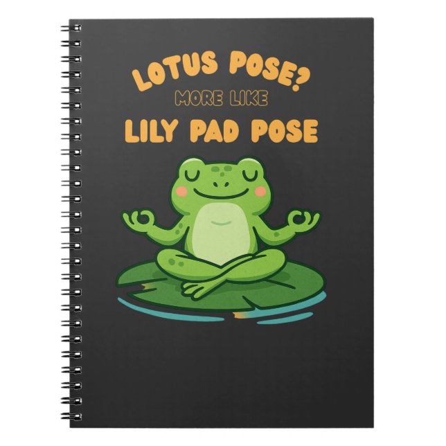 Caderno Espiral Sapo Engraçado Yoga Cartoon Lotus Lily Pad Design (Frente)
