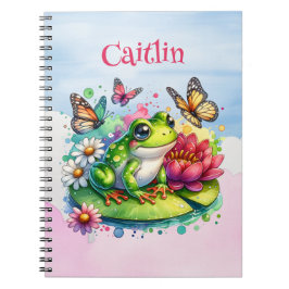 Caderno Espiral Sapo, Flores e Borboletas personalizados