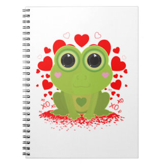 Caderno Espiral Sapo Fofo Amor Corações Kawaii Animal Dia dos Namo