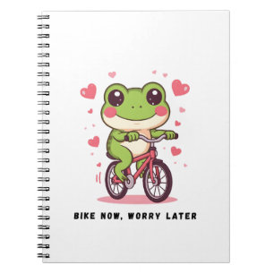 Caderno Espiral Sapo Fofo Andando de Bicicleta   Presente Divertid