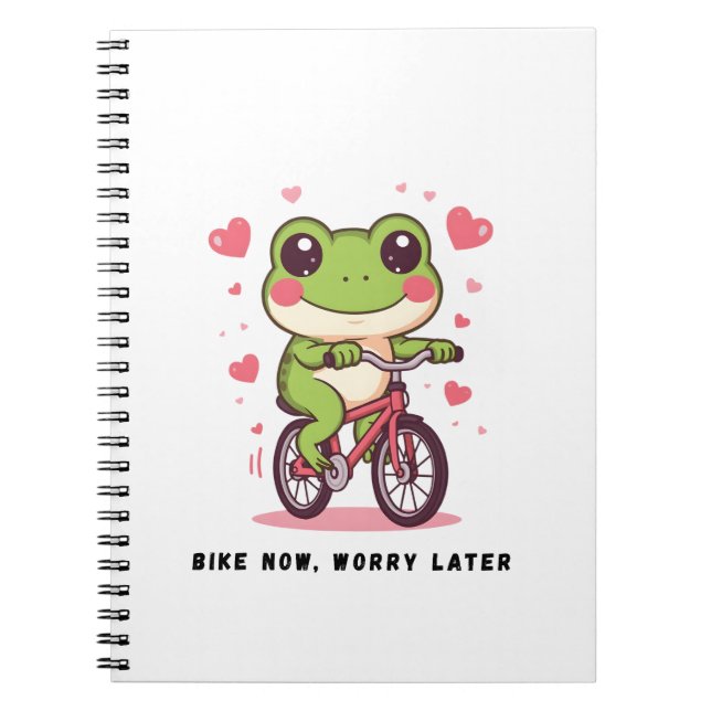 Caderno Espiral Sapo Fofo Andando de Bicicleta | Presente Divertid (Frente)