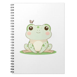 Caderno Espiral Sapo Kawaii com Borboleta Design Fofo da Natureza