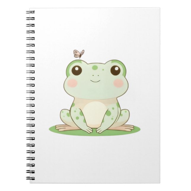 Caderno Espiral Sapo Kawaii com Borboleta Design Fofo da Natureza (Frente)