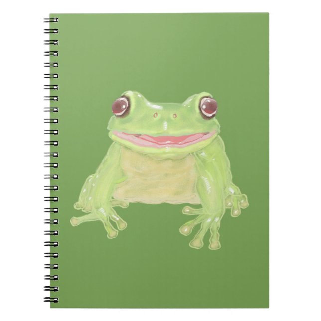 Caderno Espiral Sapo Verde Fofo - transparente.  (Frente)