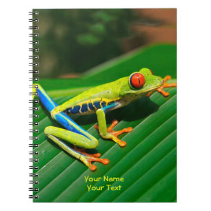 Caderno Espiral Sapo vermelho-eyed personalizado do verde tropical