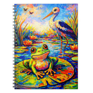 Caderno Espiral Sapo Vibrante e Arte de Lírio de Garça