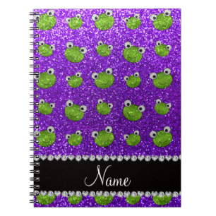 Caderno Espiral Sapos roxos personalizados do brilho do índigo