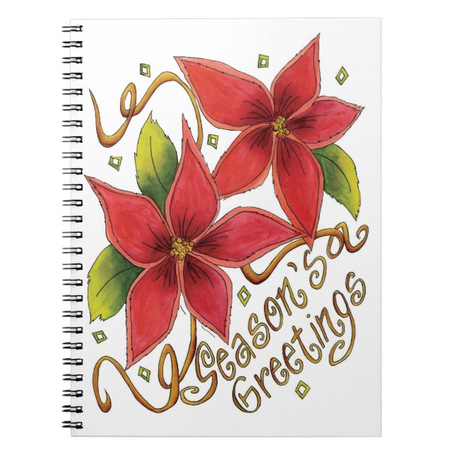 Caderno Espiral Saudações da Festa de Natal com Poinsettias (Frente)