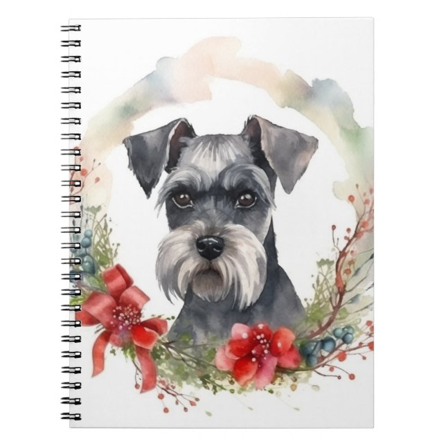Caderno Espiral Schnauzer Wreath Festivo Pup (Frente)