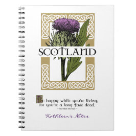 Caderno Espiral Scotland Scottish Thistle Dourado Celtic Knot Name