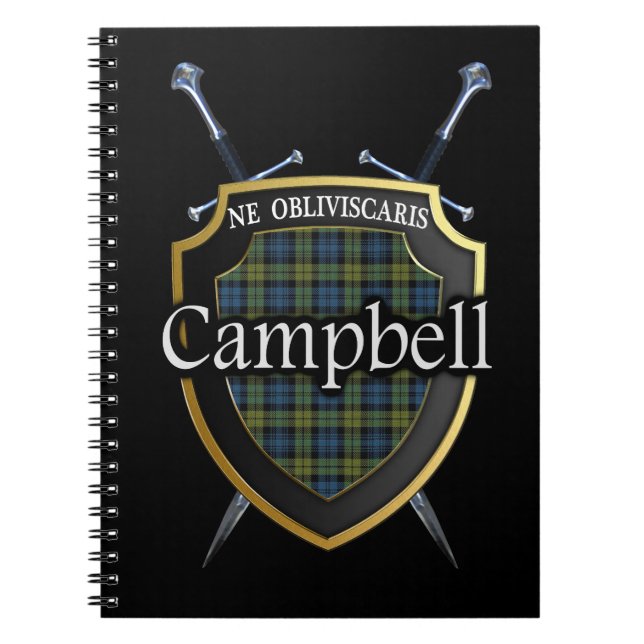 Caderno Espiral Scottish Campbell Tartan Shield & Swords (Frente)