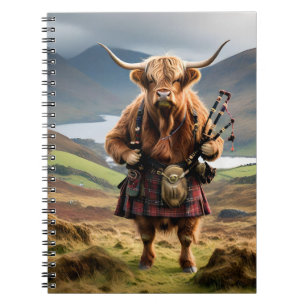 Caderno Espiral Scottish Highland Cow Bagpiper,