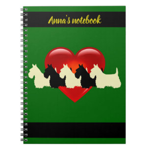 Caderno Espiral Scottish Terrier black/white silhuhoun Heart/name