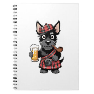 Caderno Espiral Scottish Terrier in Tartan Kilt with Beer and Pipe