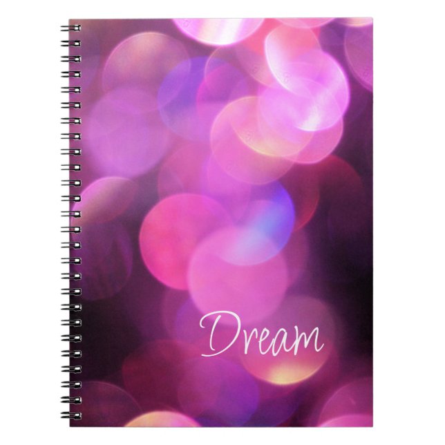 Caderno Espiral Script Branco "Dream", Diário de Sparkles roxo (Frente)