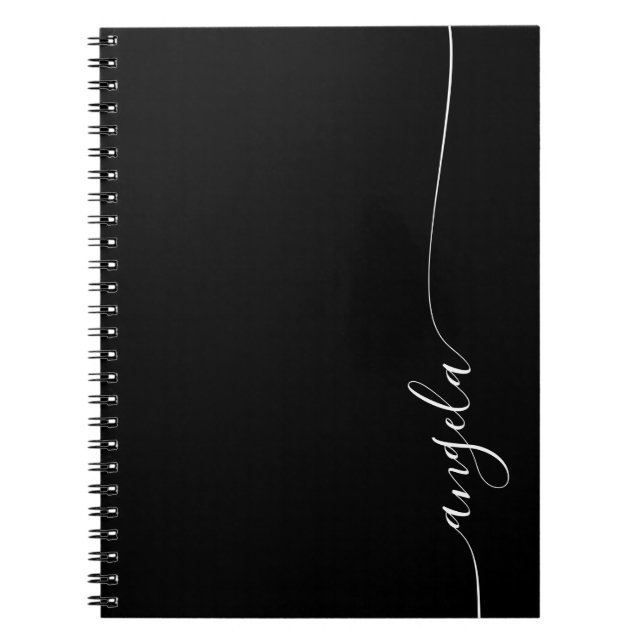 Caderno Espiral Script de Assinatura Delicada Preto e Branco (Frente)
