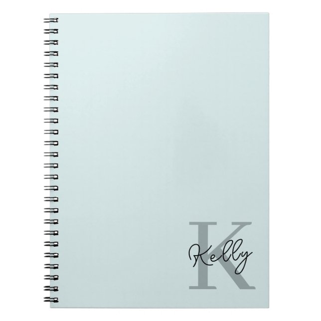 Caderno Espiral Script de Monograma Azul Aqua Moderno (Frente)