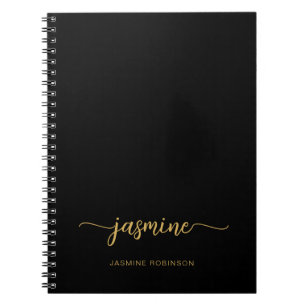 Caderno Espiral Script de Nome Monograma Garota Ouro Preto Minimal