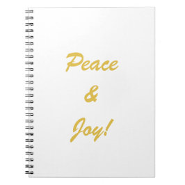 Caderno Espiral Script de tipografia Peace & Joy em cores douradas