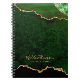 Caderno Espiral Script Dourado de Geode Agate do Glam Green Velvet