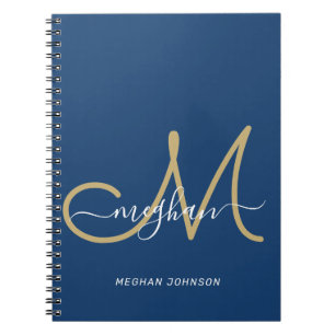 Caderno Espiral Script Dourado do Marinho Chic Moderno Monograma