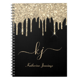 Caderno Espiral Script Elegante Black Dourado Glitter Drives 2 Mon