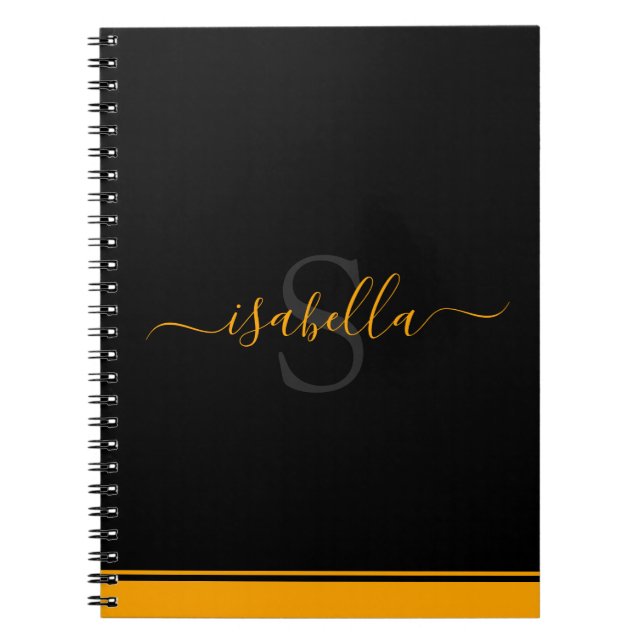Caderno Espiral Script Elegante Inicial Monograma Laranja (Frente)
