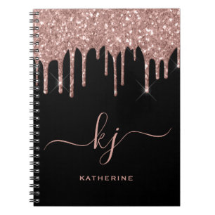 Caderno Espiral Script Elegante Rosa Dourado Glitter Drives 2 Mono