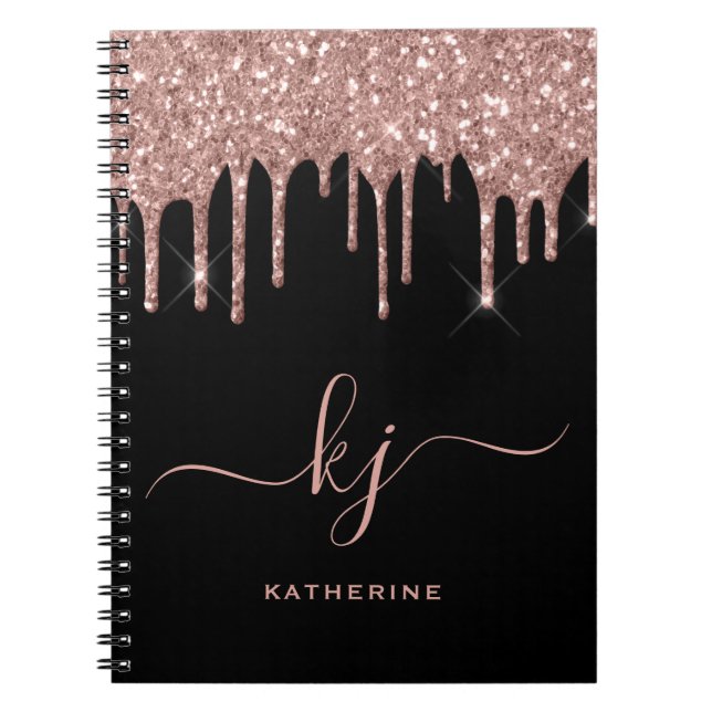 Caderno Espiral Script Elegante Rosa Dourado Glitter Drives 2 Mono (Frente)
