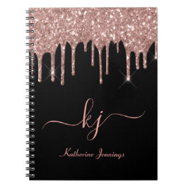 Caderno Espiral Script Elegante Rosa Dourado Glitter Drives 2 Mono